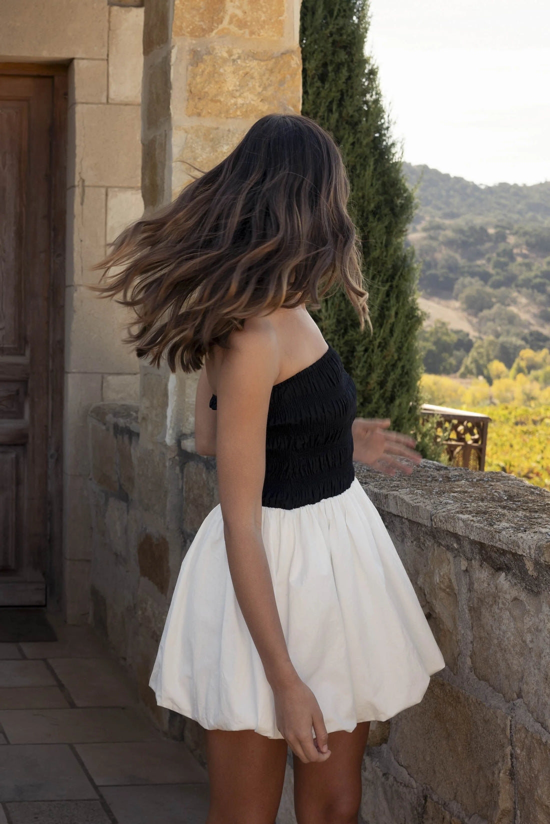 Two-Tone Strapless Bubble Mini Dress