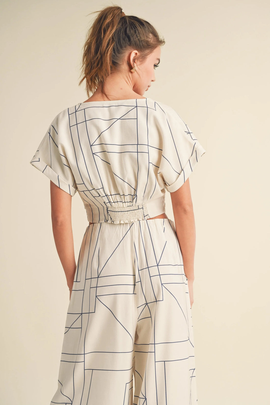 Grid Pattern Crop Blouse
