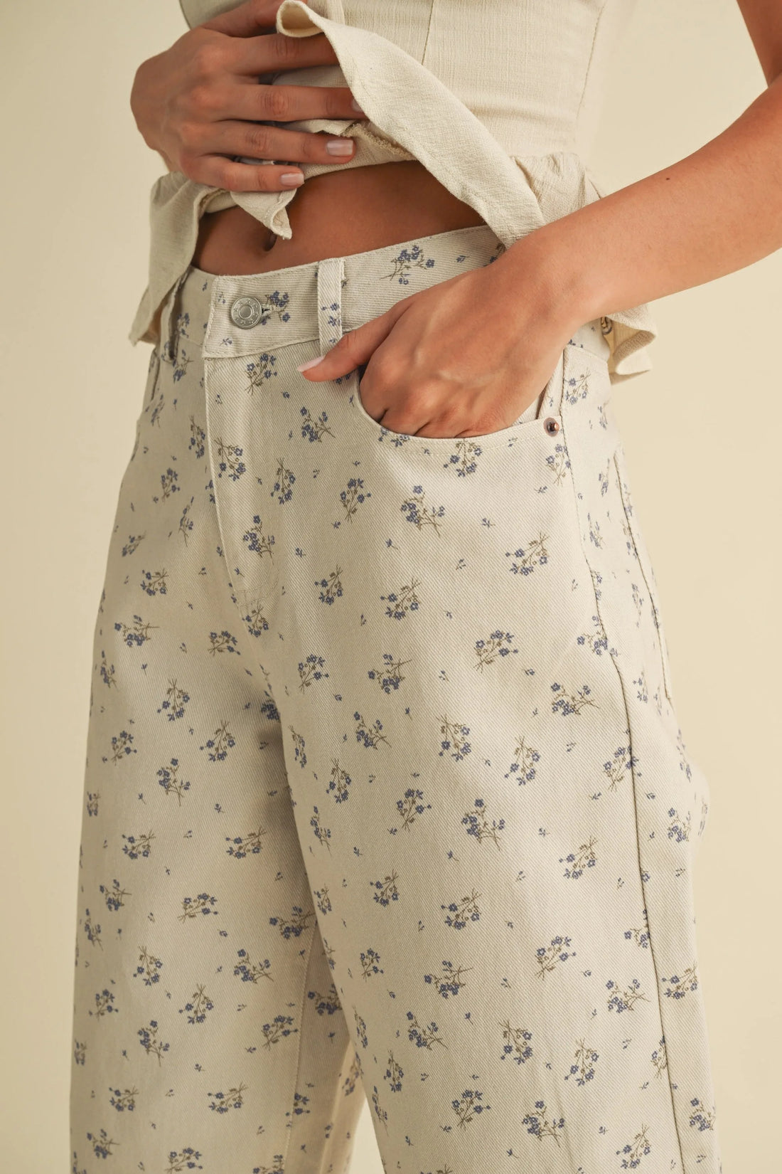Vintage Floral Denim Pants