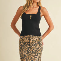 Button Front Ribbed Knit Tank