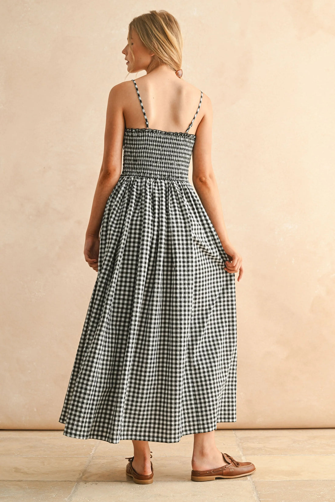 Gingham Smocked Maxi Dress Black / M