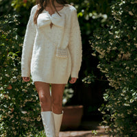 Bow Detail Cable Knit Oversized Sweater MIni Dress