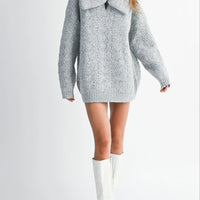 Bow Detail Cable Knit Oversized Sweater MIni Dress