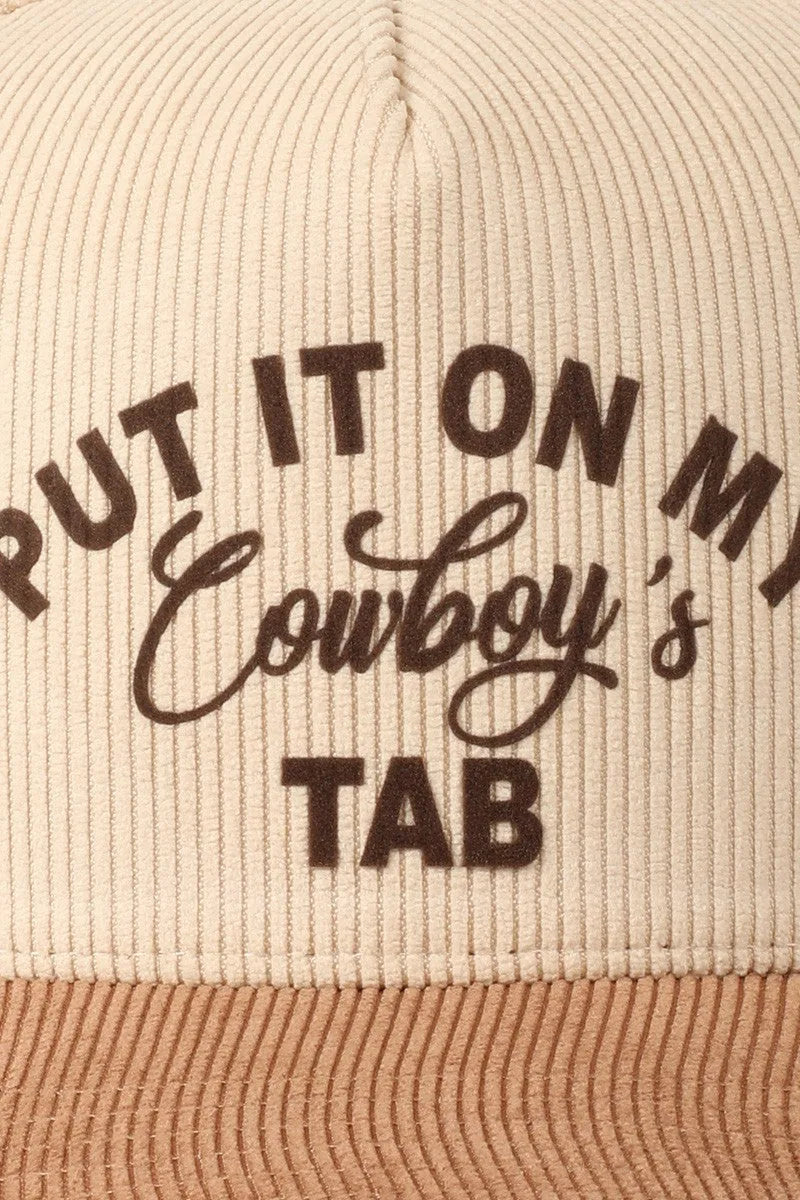 Put It On My Cowboy's Tab Two-Tone Corduroy Cap