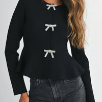 Jewel Bow Peplum Knit Top
