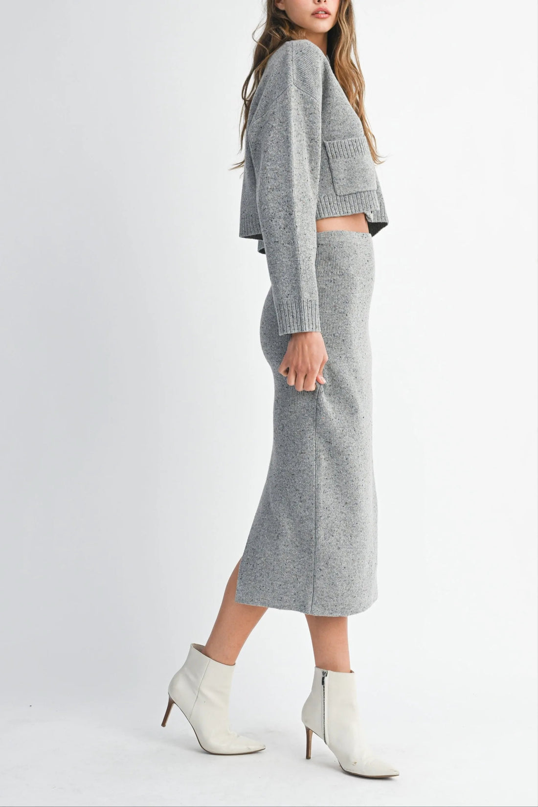Knit Cropped Cardigan & Midi Skirt Set