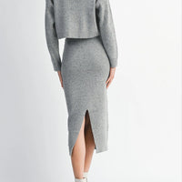 Knit Cropped Cardigan & Midi Skirt Set
