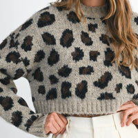 Fuzzy Leopard Print Cropped Sweater