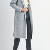 Contrast Trim Knit Lapel Open Cardigan