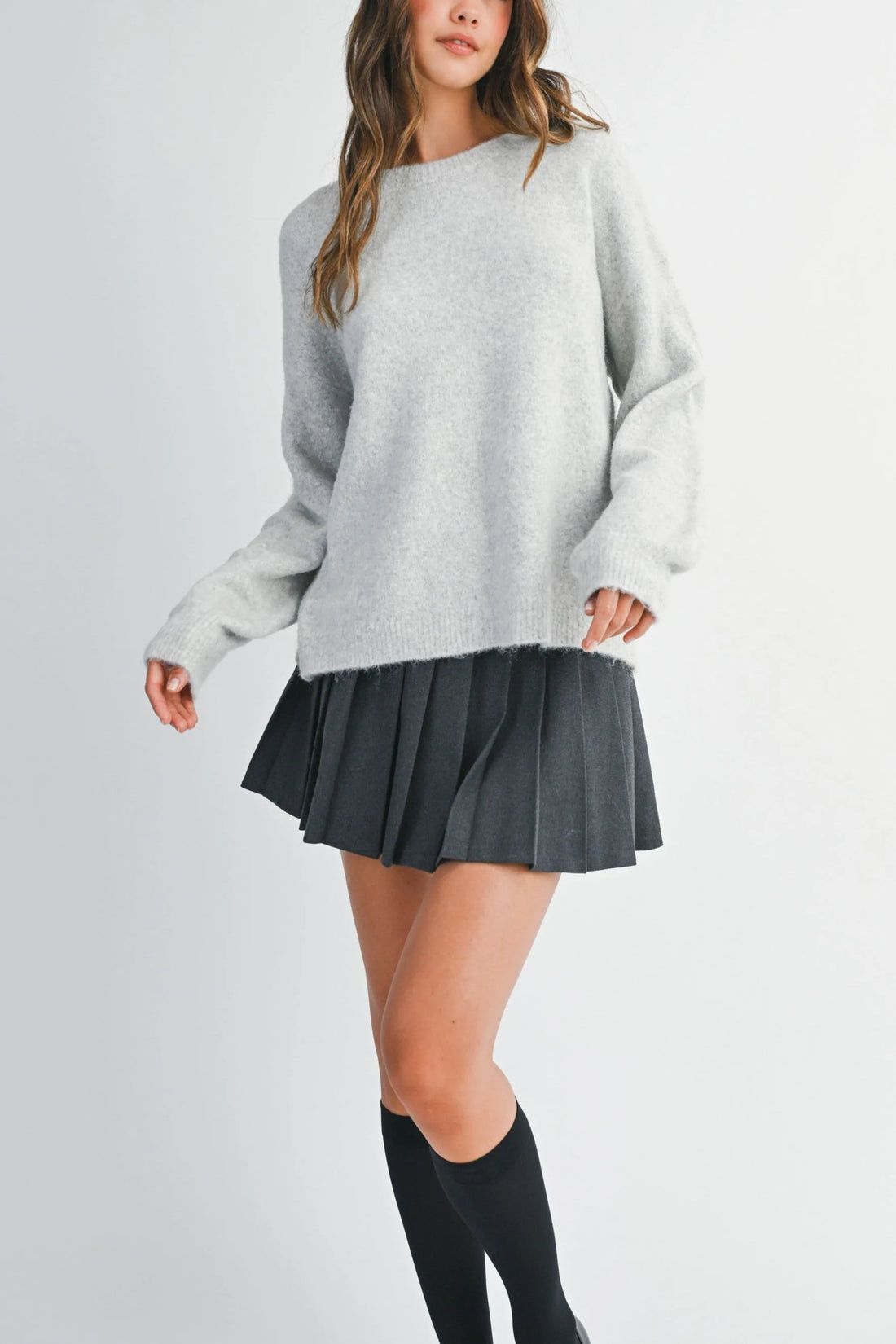 Back Bow Detail Open Slit Knit Pullover Sweater