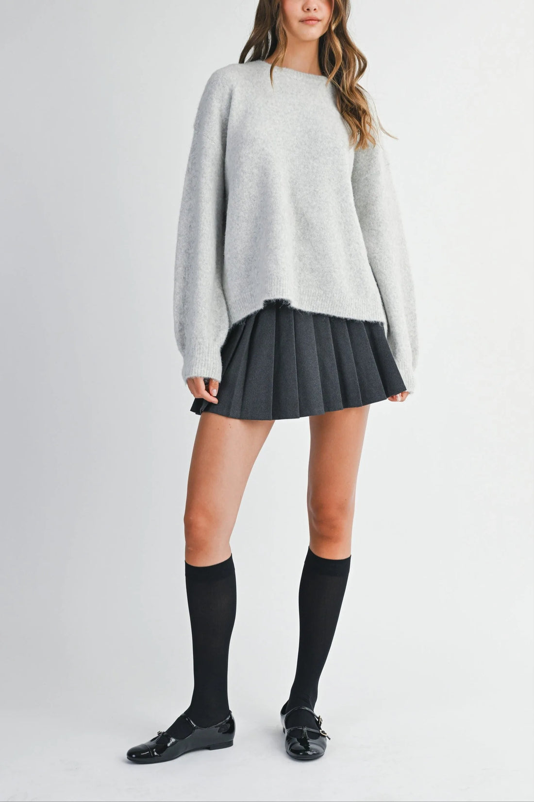 Back Bow Detail Open Slit Knit Pullover Sweater