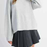 Back Bow Detail Open Slit Knit Pullover Sweater