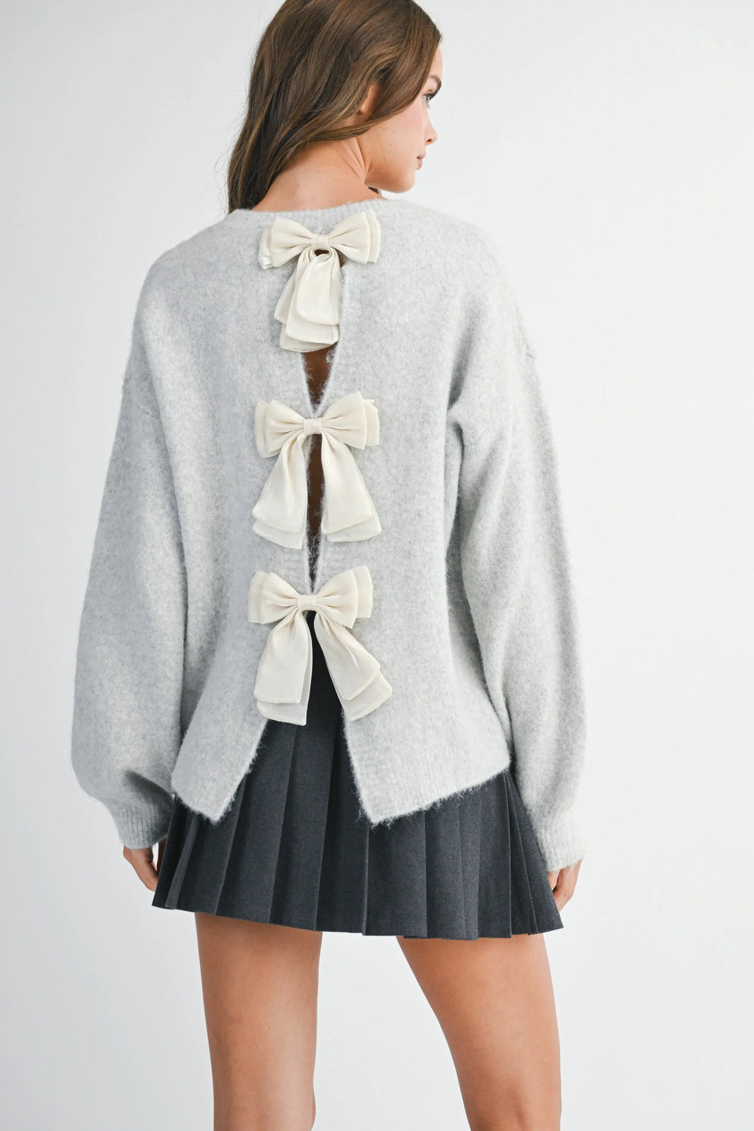 Back Bow Detail Open Slit Knit Pullover Sweater