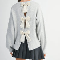 Back Bow Detail Open Slit Knit Pullover Sweater