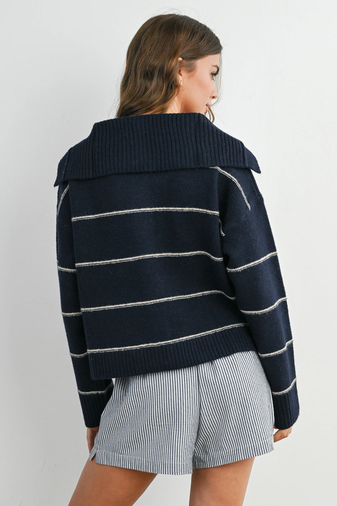 Stripe Button-Up Knit Collared Top