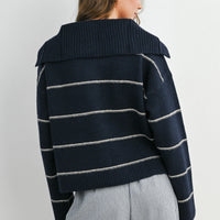 Stripe Button-Up Knit Collared Top