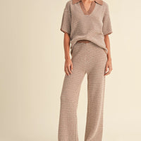Striped Collared Knit Top & Wide Pants Set