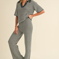 Striped Collared Knit Top & Wide Pants Set