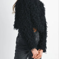 Textured Fringe Long Sleeve Cropped Top