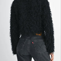 Textured Fringe Long Sleeve Cropped Top