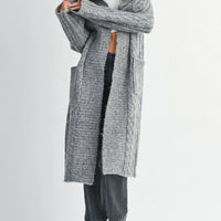 Cozy Cable Knit Longline Cardigan Coat with Wide Collar