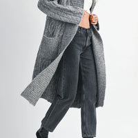 Cozy Cable Knit Longline Cardigan Coat with Wide Collar