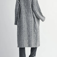 Cozy Cable Knit Longline Cardigan Coat with Wide Collar