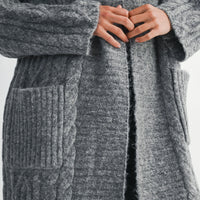 Cozy Cable Knit Longline Cardigan Coat with Wide Collar