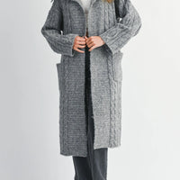 Cozy Cable Knit Longline Cardigan Coat with Wide Collar