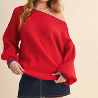 Scallop Trim Off Shoulder Knit Sweater