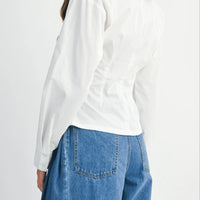 Asymmetric Wrap Blouse with Wide Collar