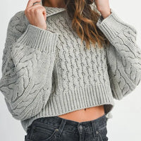Chunky Cable Knit Cropped Hoodie