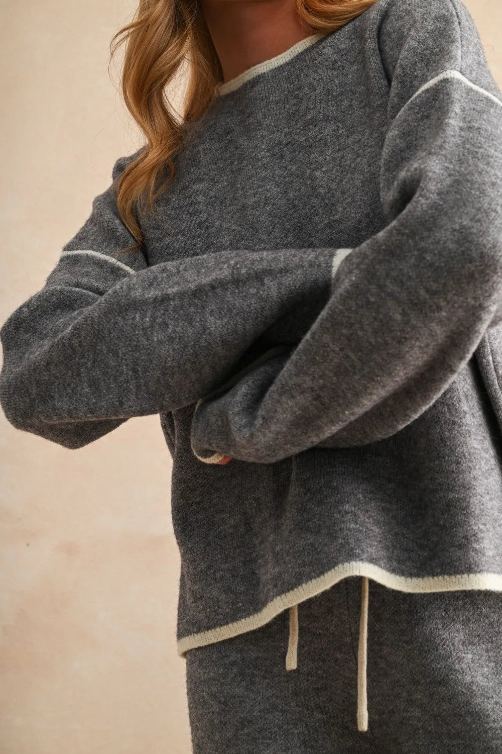 Brushed Knit Contrast Trim Sweater