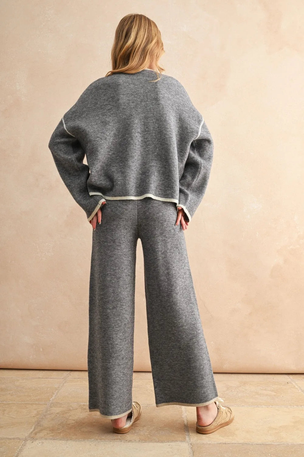 Brushed Knit Contrast Trim Sweater