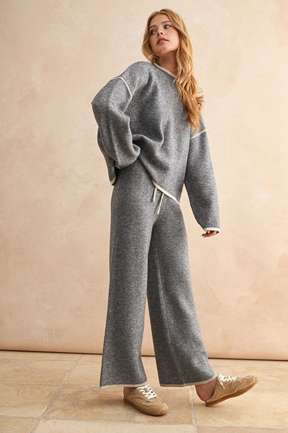 Brushed Knit Contrast Trim Sweater