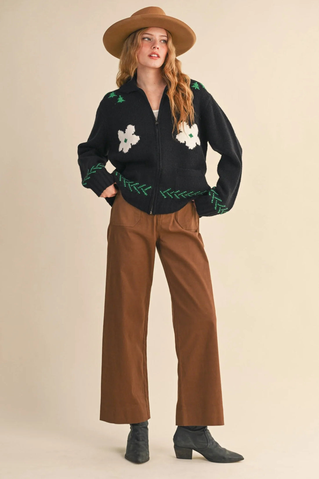 Horse Graphic Knit Zip Cardigan