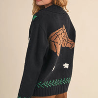 Horse Graphic Knit Zip Cardigan
