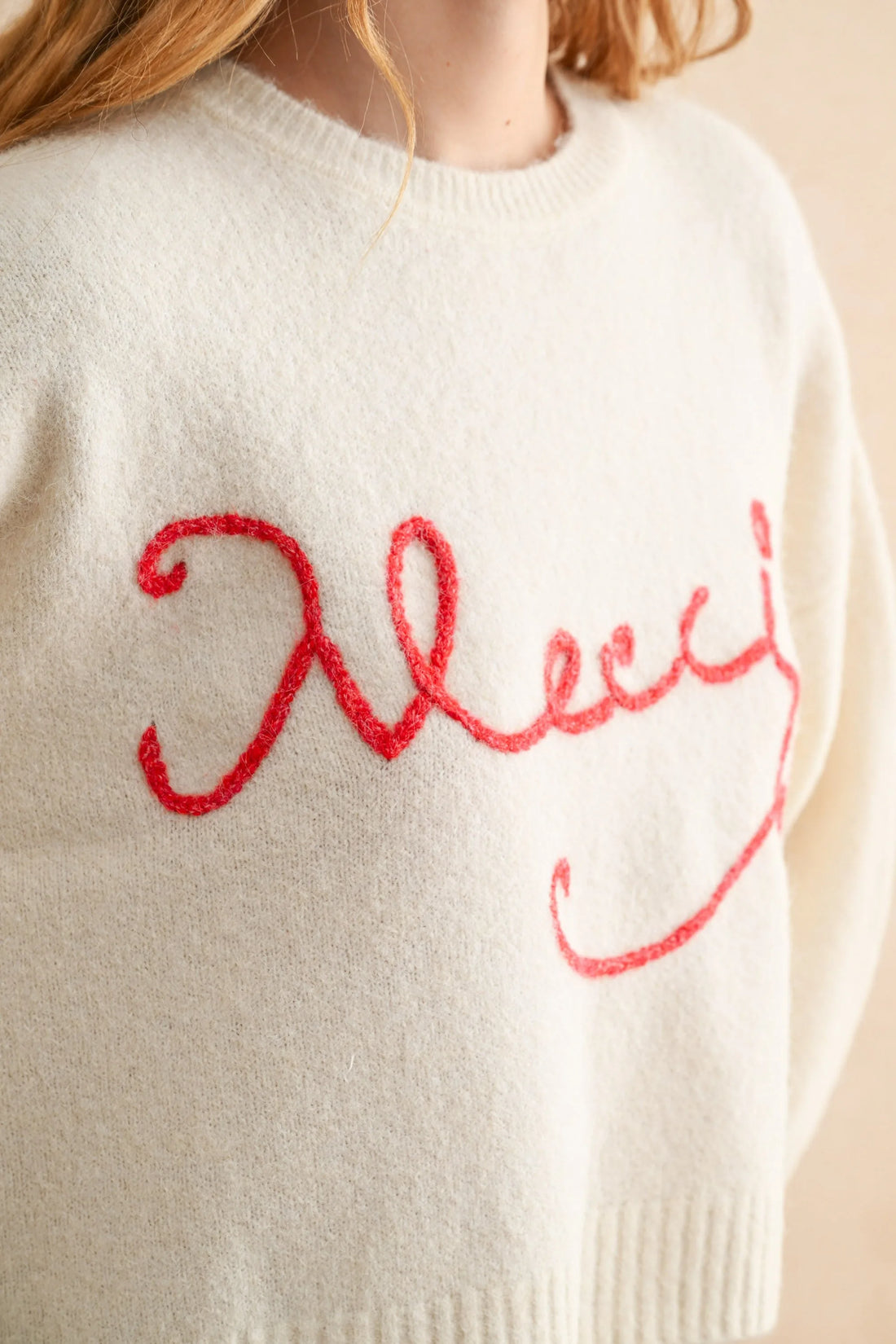 Merci Handwritten Cropped Knit Sweater
