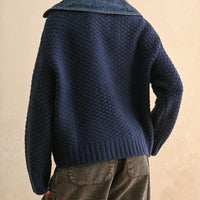 Denim Contrast Textured Knit Cardigan