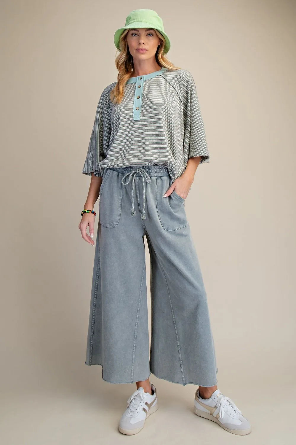 Relaxed Fit Washed Wide Leg Pants