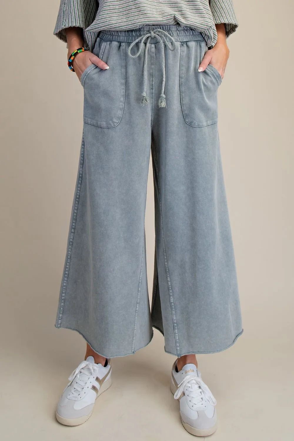 Relaxed Fit Washed Wide Leg Pants