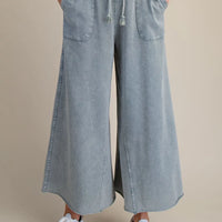 Relaxed Fit Washed Wide Leg Pants