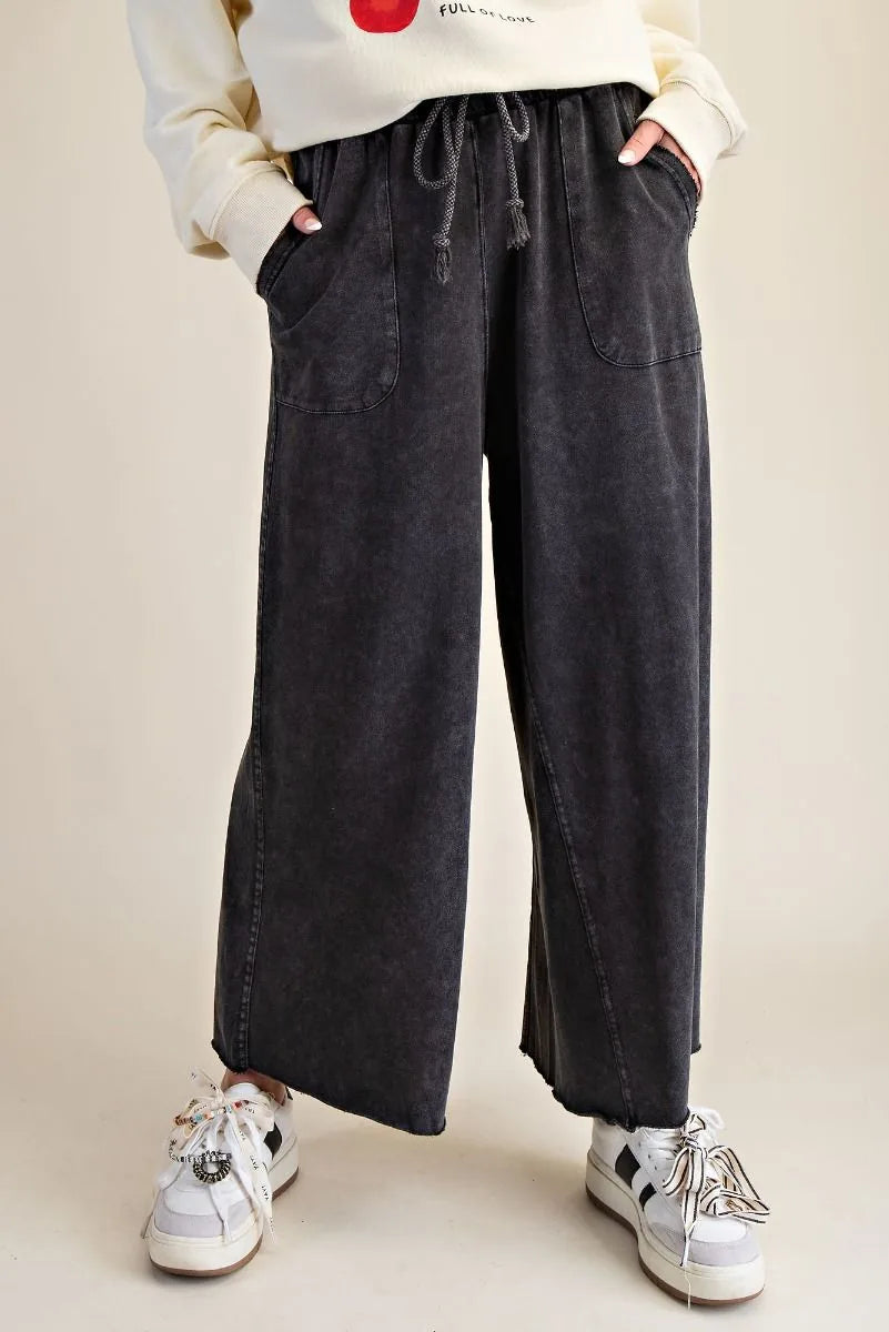 Relaxed Fit Washed Wide Leg Pants