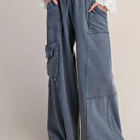Mineral Washed Wide Leg Pants with Side Pocket