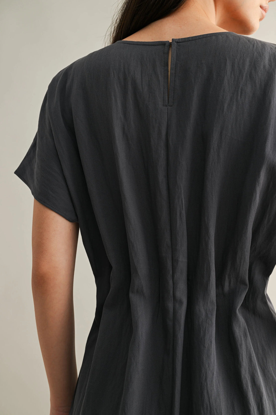 Minimal Short Sleeve Midi Dress with Waist Dart Detail