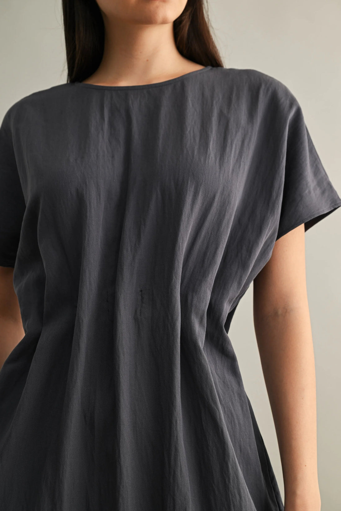 Minimal Short Sleeve Midi Dress with Waist Dart Detail