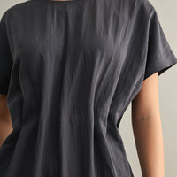 Minimal Short Sleeve Midi Dress with Waist Dart Detail