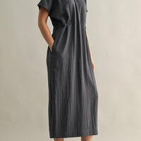 Minimal Short Sleeve Midi Dress with Waist Dart Detail