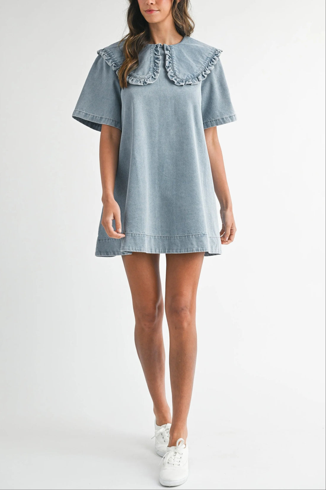 Collar Denim Mini Dress - Peter Pan Collar Denim Dress | Evercado Light Denim / S