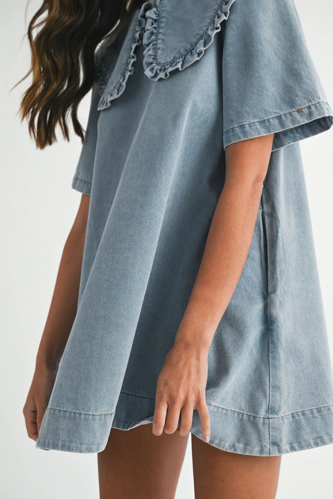Collar Denim Mini Dress - Peter Pan Collar Denim Dress | Evercado Light Denim / S Collar Denim Mini Dress - Peter Pan Collar Denim Dress | Evercado Light Denim / S
